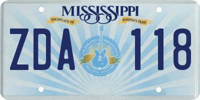 MS license plate ZDA118