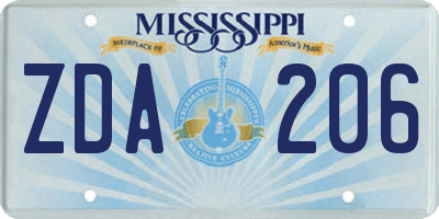 MS license plate ZDA206