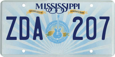 MS license plate ZDA207