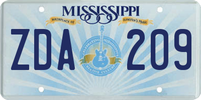 MS license plate ZDA209