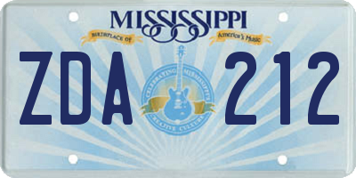 MS license plate ZDA212