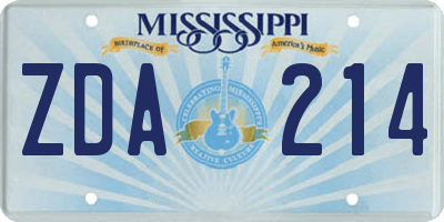 MS license plate ZDA214