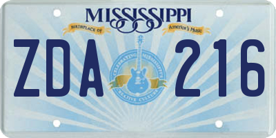 MS license plate ZDA216