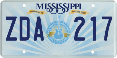 MS license plate ZDA217