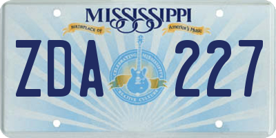 MS license plate ZDA227
