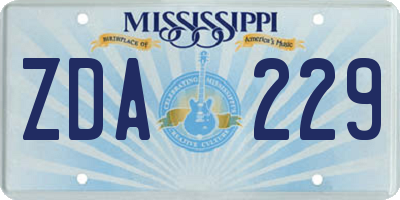 MS license plate ZDA229