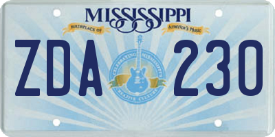 MS license plate ZDA230