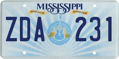 MS license plate ZDA231