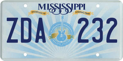 MS license plate ZDA232