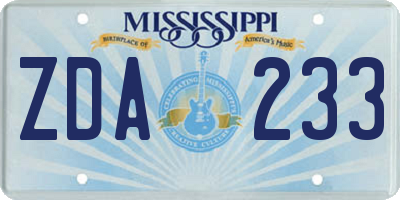 MS license plate ZDA233