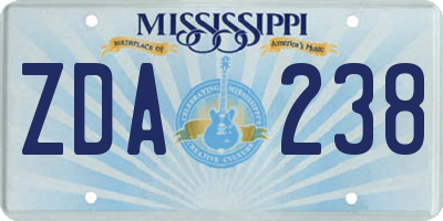MS license plate ZDA238