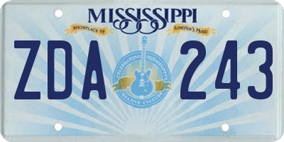 MS license plate ZDA243