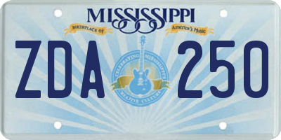 MS license plate ZDA250