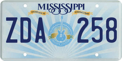 MS license plate ZDA258