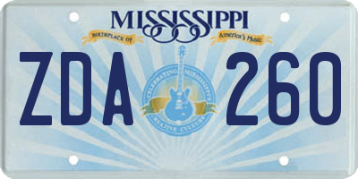 MS license plate ZDA260