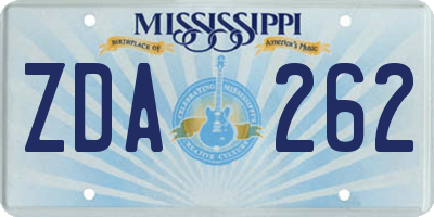 MS license plate ZDA262