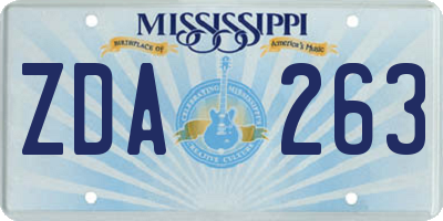 MS license plate ZDA263