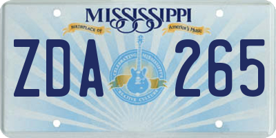 MS license plate ZDA265