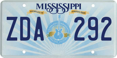MS license plate ZDA292