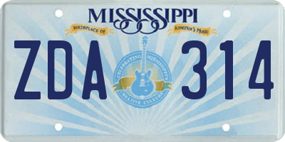 MS license plate ZDA314