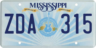 MS license plate ZDA315