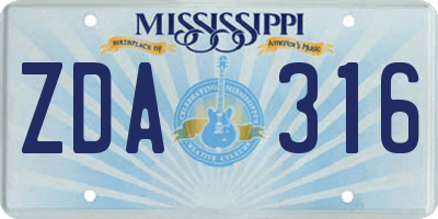 MS license plate ZDA316