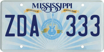 MS license plate ZDA333