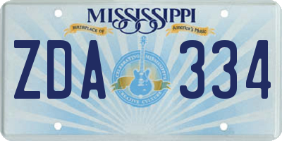 MS license plate ZDA334