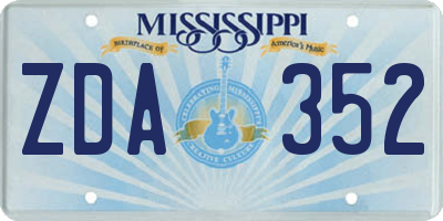 MS license plate ZDA352