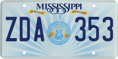 MS license plate ZDA353