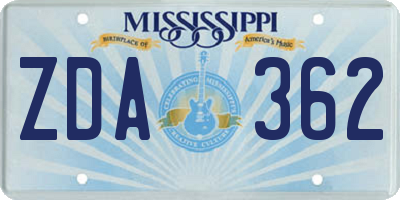 MS license plate ZDA362