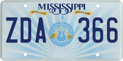 MS license plate ZDA366