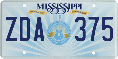 MS license plate ZDA375