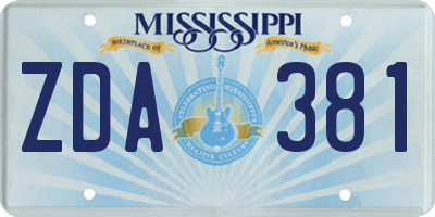 MS license plate ZDA381