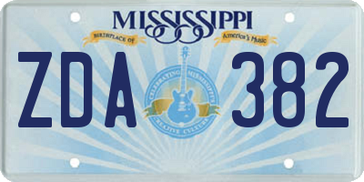 MS license plate ZDA382
