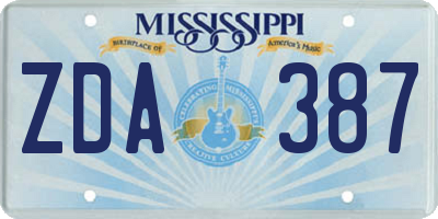 MS license plate ZDA387