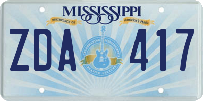 MS license plate ZDA417