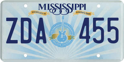 MS license plate ZDA455