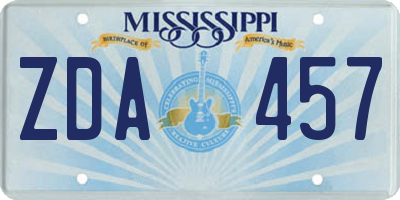 MS license plate ZDA457