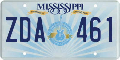 MS license plate ZDA461