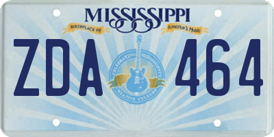 MS license plate ZDA464