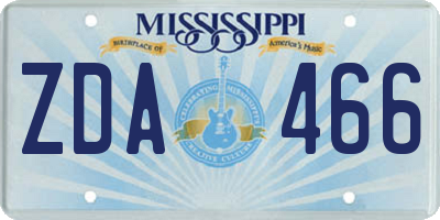 MS license plate ZDA466