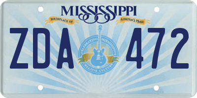 MS license plate ZDA472