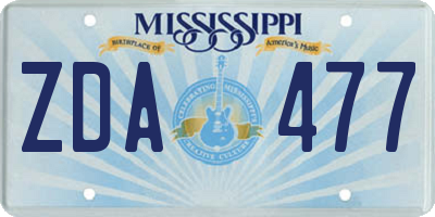 MS license plate ZDA477