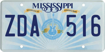 MS license plate ZDA516