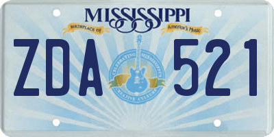 MS license plate ZDA521