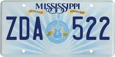 MS license plate ZDA522