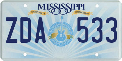 MS license plate ZDA533