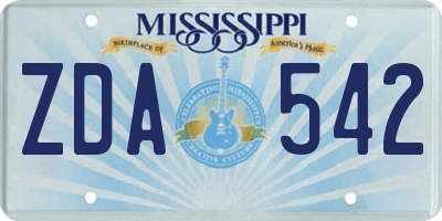 MS license plate ZDA542
