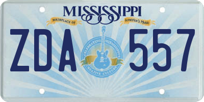 MS license plate ZDA557